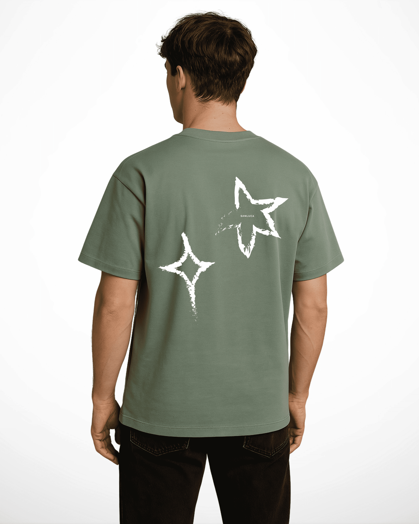 Celestial Tee | Green Cotton Tee with Star Design