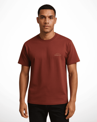SANLUC Turned Tee | Red Earth Shirt with Bold Back Print
